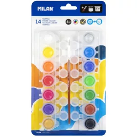   Tempera készlet 5 ml 12 db keverő tégellyel Milan 14 szín|14 db 5ml-es tempera+ecset+12 db tégely
