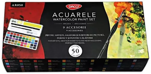 Vízfesték, fém dobozos Octopus 50 szín|Ecset+Ecsettoll+Radír+Szivacs+Ceruza