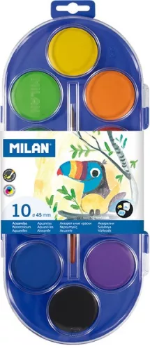 Vízfesték 45 mm, ajándék ecset  Milan 10 szín|45 mm, góliát, 80009