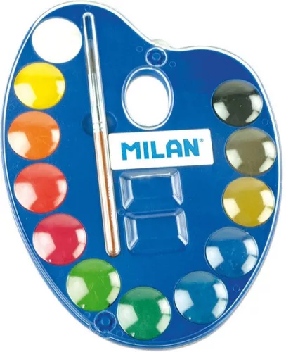 Vízfesték 25 mm keverőpalettával, ajándék ecset Milan 12 szín|keverőpalettás+ 1db ecset 25 mm, 53412