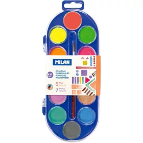   Vízfesték 30 mm, ajándék ecset Milan 12 szín|30 mm, 0531512,4 fluo+8 metál szín+ecset