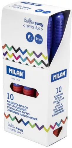 Golyóstoll 1 mm kétvégű 10 db/csomag Milan "Sway" Combi piros-kék|Piros-Kék,10db/dob,17658423110