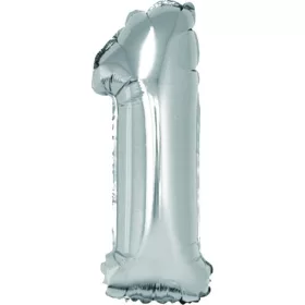   Számos léggömb, 1-es 85 cm Daco ezüst|metál fólia, papír pálcával, BL851AG