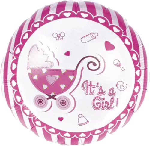 Léggömb, babaváró 46 cm Daco "It's a Girl!" rózsaszín|mintás fólia, papír pálcával, BL45F