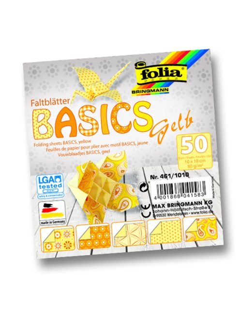 Folia origami papír "basics" 10x10cm sárga 50ív