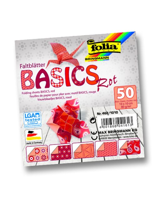Folia origami papír "basics" 10x10cm piros 50ív