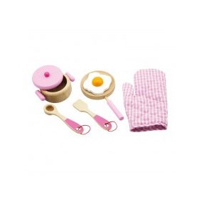 Játék edénykészlet (fából, rózsaszín)