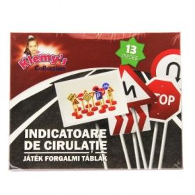   Fa forgalmi jelzőtáblák, 12 cm, kresz, 13 darabos, dobozban