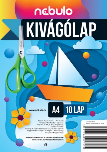 Kivágólapok A/4, 10 lapos, 80g, vegyes színek, Nebulo