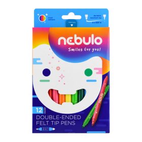 Filctoll készlet, 12 színes, kétvégű, Nebulo