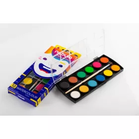   Vízfesték készlet, 23 mm-es, 12 színes,  ecsettel, Nebulo