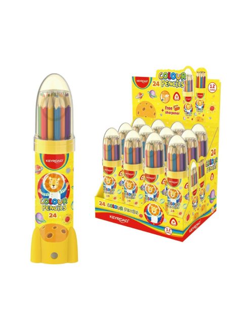 Színes ceruza készlet háromszögletű, rakéta palackban 24 db/bliszter Keyroad vegyes színek