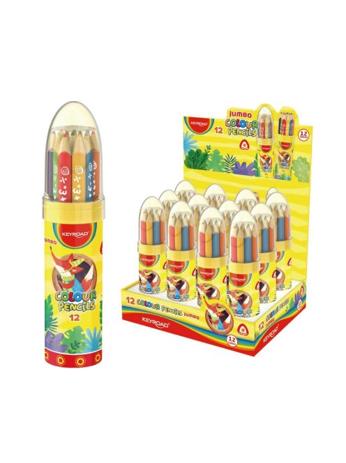 Színes ceruza készlet vastag, háromszögletű rakéta palackban 12 db/bliszter Keyroad Jumbo vegyes színek