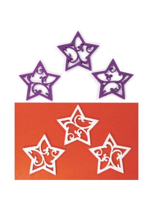 Filcfigura - Csillag, áttört, fehér-lila (6 db/cs, átm. kb.: 6 cm)