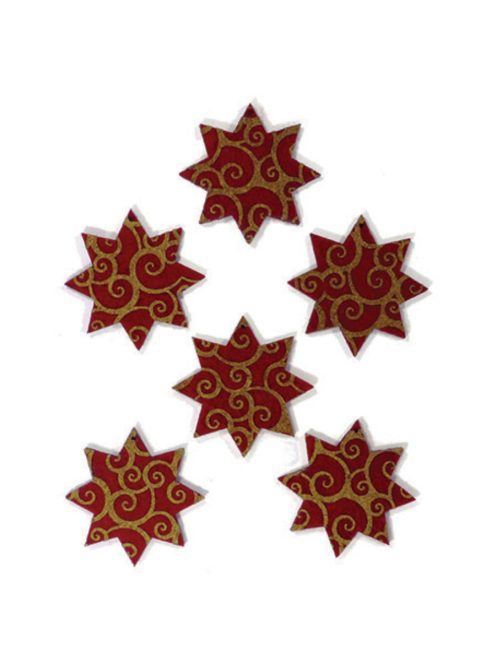 Filcfigura - csillag, festett, bordó-arany (6 db/cs, átm. kb.: 6 cm)